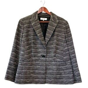 Jones Studio Tweed Blazer Womens 18W Black/White Shoulder Pads 90s